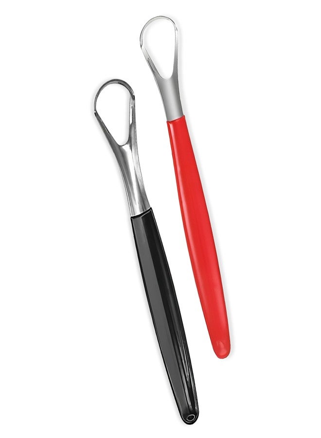 AARAM Stainless Steel Tongue Cleaner for Men, Women and Kids | Tongue Scraper for Fresh Breath, Improved Taste Sense & Oral Hygiene | Prevent Bad Breath, Medical Grade (Pack of 2 - Black and Red) - Image 1